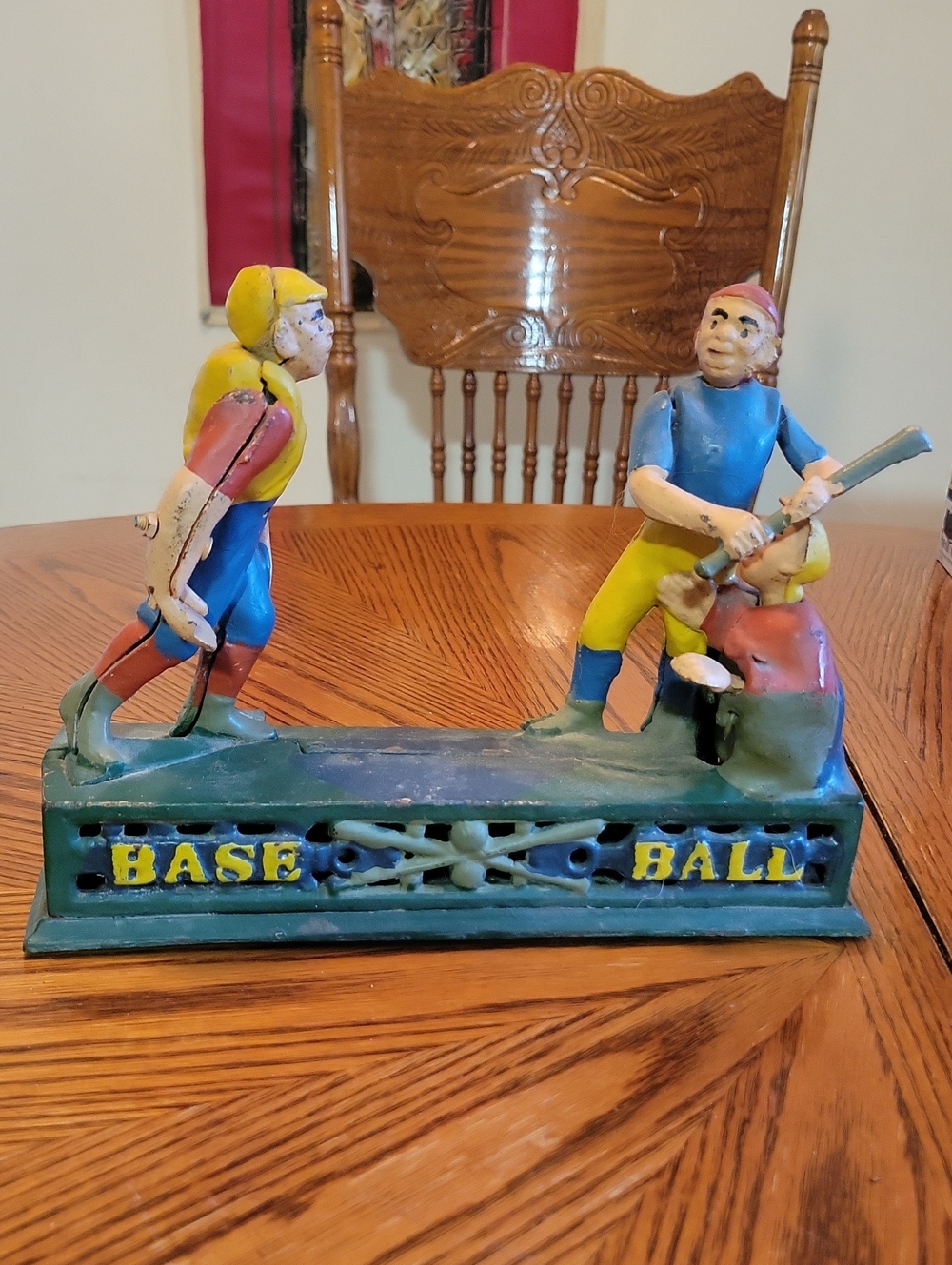 Vintage Baseball Cast Iron Figurine - Multicolor Decorative Figurine
